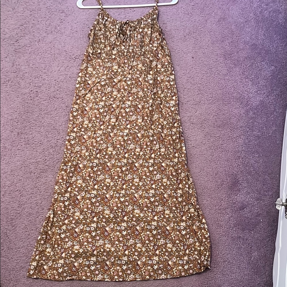 Brown Floral Spaghetti Strap Maxi Dress